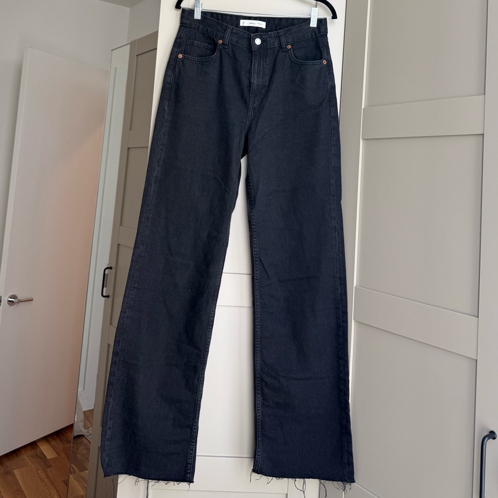 Mango black mid rise wide leg jeans